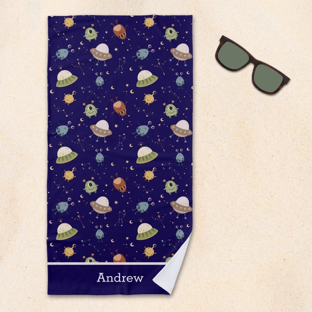 Personalized Kids' Alien & Spaceship Strandtuch (Von Creator hochgeladen)