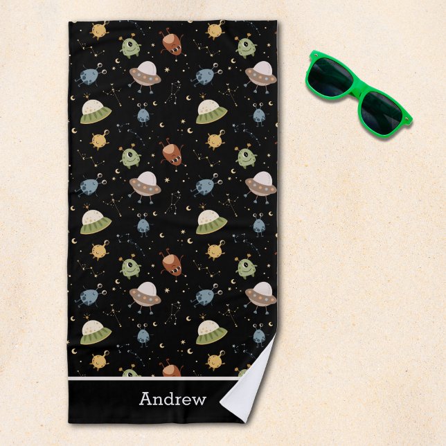 Personalized Kids' Alien & Spaceship Strandtuch (Von Creator hochgeladen)
