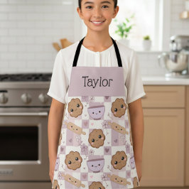 Personalized Kids Apron Kawaii Cookie Gingham Bake Schürze