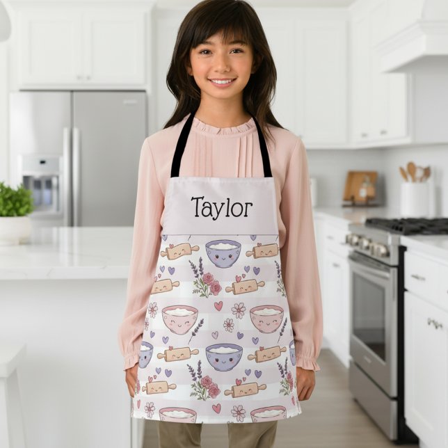 Personalized Kids Apron Kawaii Heart Baking Name  Schürze (Von Creator hochgeladen)