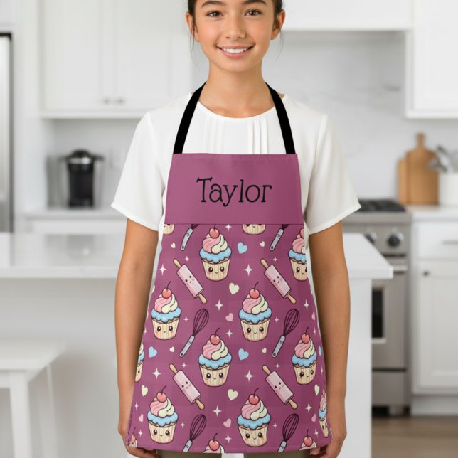 Personalized Kids Apron Kawaii Pink PurpleCupcake  Schürze (Von Creator hochgeladen)