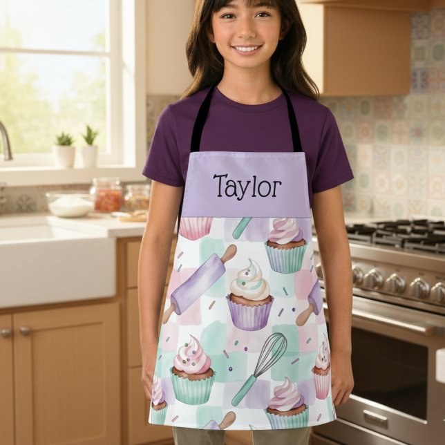 Personalized Kids Apron Lavender Cupcake Mom Me Schürze (Von Creator hochgeladen)