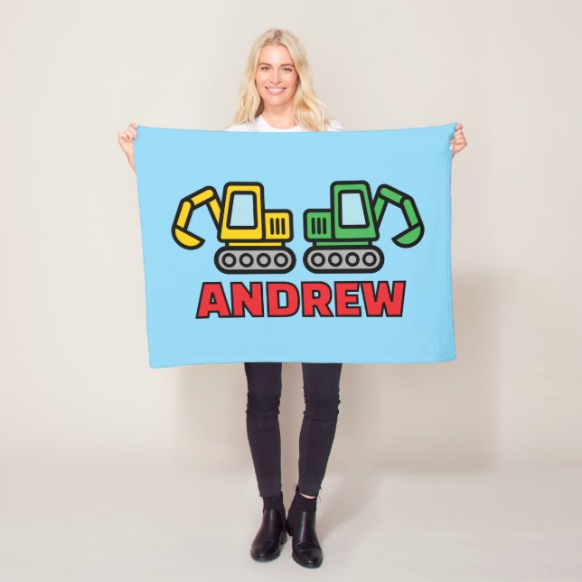 Personalized kid's fleece blanket with excavators (Beispiel)