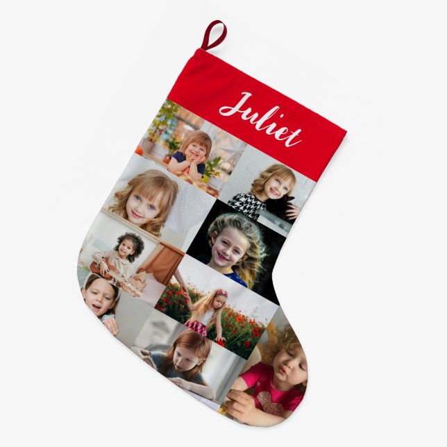 Personalized Kids Name & Photo Collage Großer Weihnachtsstrumpf (Vorderansicht (hängend))