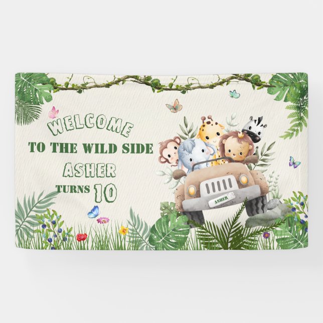  Personalized Kids Safari Birthday Welcome Banner (Horizontal)