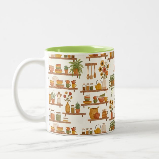 Personalized Kitchen Shelves Pattern Coffee Mug Zweifarbige Tasse (Links)