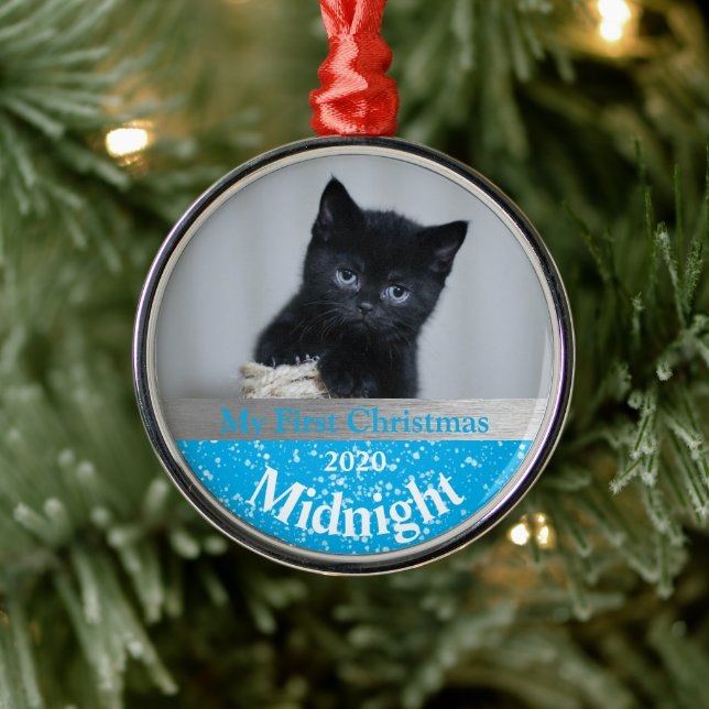 Personalized Kitten's First Christmas Photo Ornament Aus Metall (Baum)