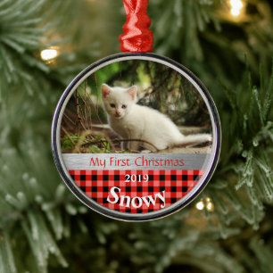 Personalized Kitten's First Christmas Photo Ornament Aus Metall