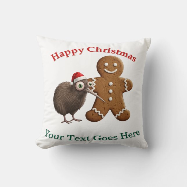 Personalized Kiwi Bird & Gingerbread Man Christmas Kissen (Vorderseite)