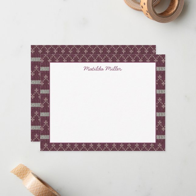 Personalized Knit Pattern Note Card Mitteilungskarte (Vorderseite/Rückseite Beispiel)