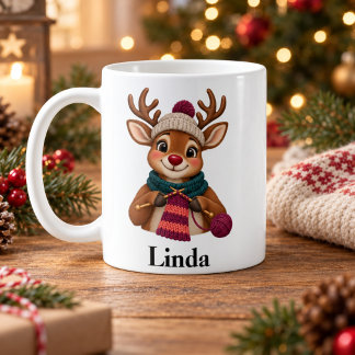 Personalized Knitter Christmas Mug Cute Reindeer Kaffeetasse