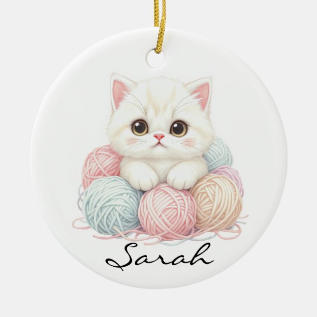 Personalized Knitting Kitten Ornament (Vorne)