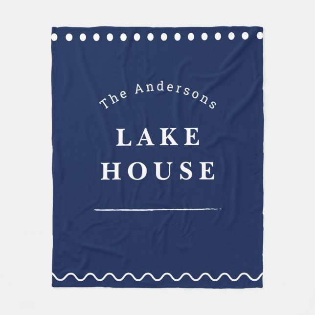 Personalized Lake House Navy Blue Fleecedecke (Vorderseite)