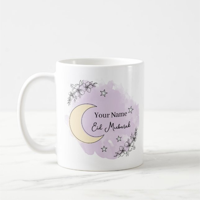Personalized Lavender Eid Mubarak Coffee Mug Kaffeetasse (Links)
