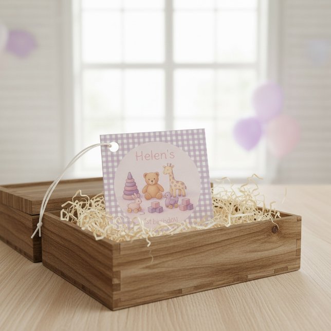 Personalized Lavender Gingham 1st Birthday  Geschenkanhänger (Von Creator hochgeladen)