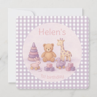 Personalized Lavender Gingham Birthday Invitation Einladung