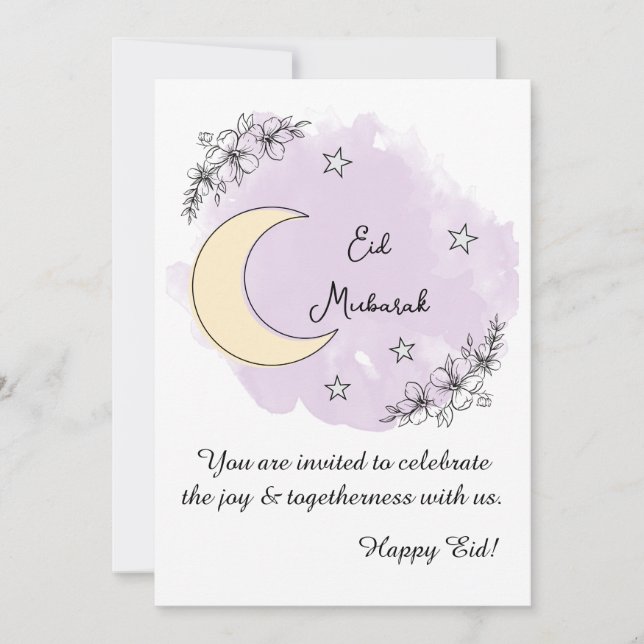 Personalized Lavender Line Art Eid Invitation (Devant)