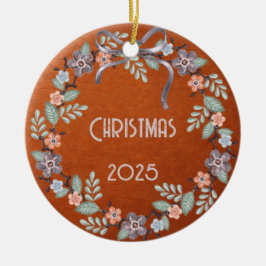 Personalized Leather Pastel Wreath Keramik Ornament