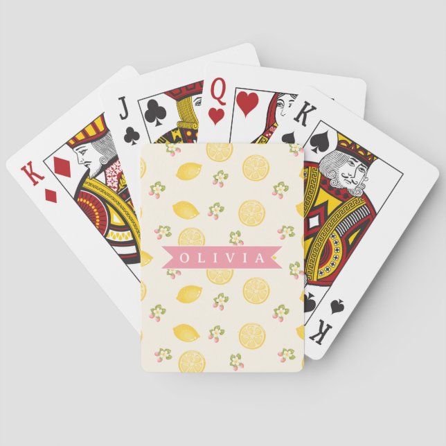 Personalized Lemon Floral Summer Custom Name Spielkarten (Rückseite)