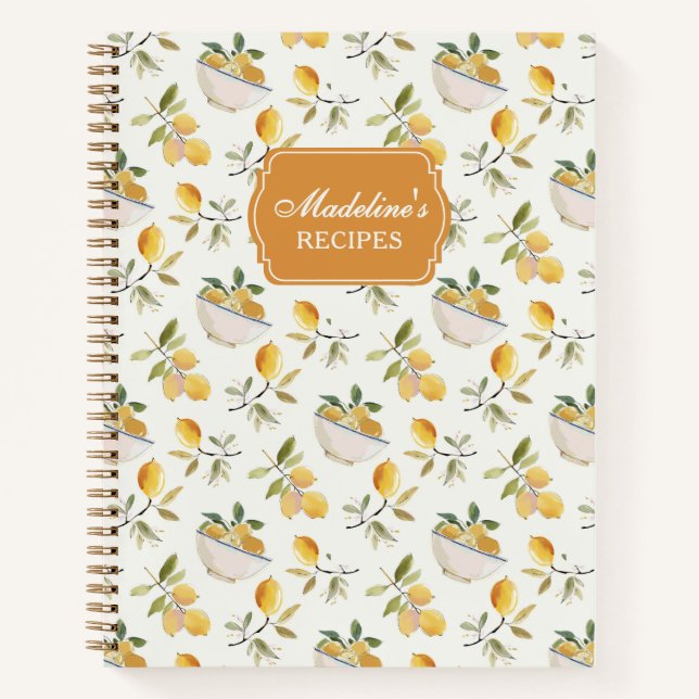 Personalized Lemon Pattern Recipe Book Notizbuch (Vorderseite)
