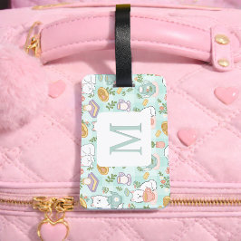 Personalized Letter Tea Bookish Cat Traveler Green Gepäckanhänger