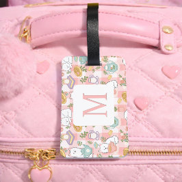 Personalized Letter Tea Bookish Cat Traveler Pink Gepäckanhänger