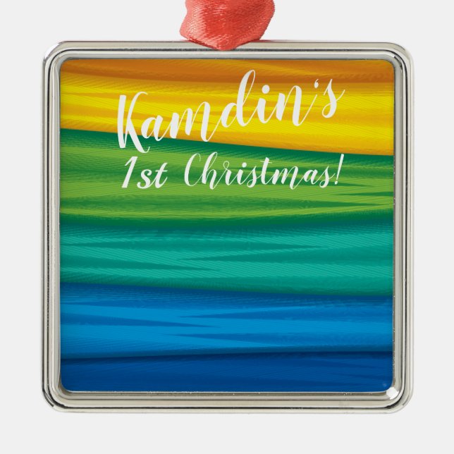 Personalized lgbtq rainbow flag lesbian gay bisexu ornament aus metall (Vorne)