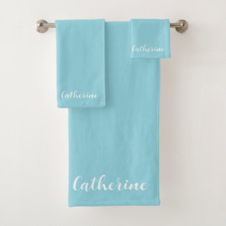 Personalized Light Teal Towels Set with Name 