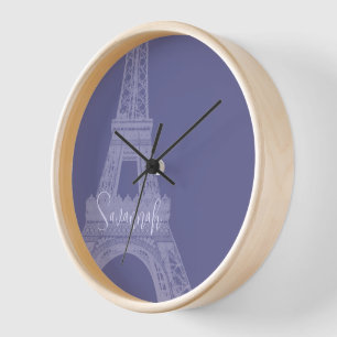 Personalized Lilac Purple Eiffel Tower Clock Wanduhr