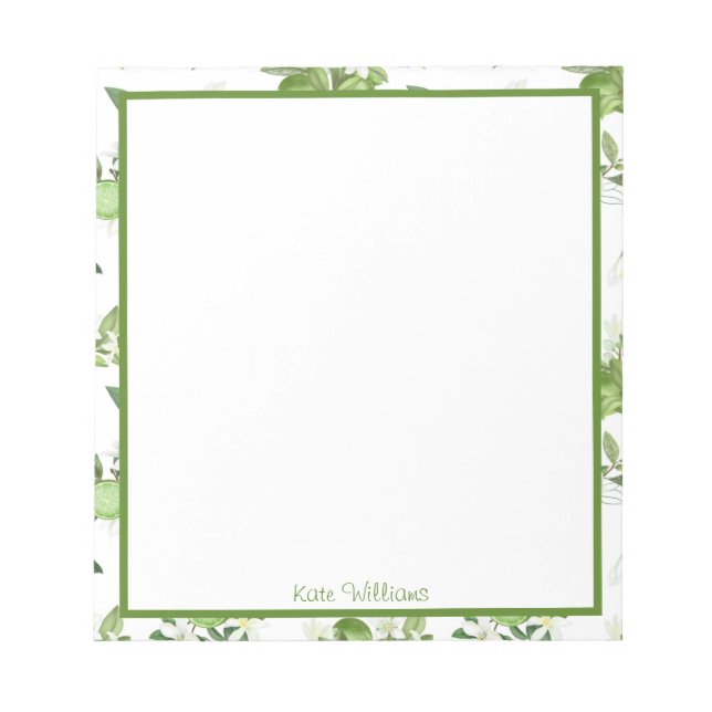 Personalized Lime Floral Notepad Notizblock (Vorderseite)