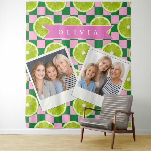 Personalized Lime Gingham Citrus Custom Name Wandteppich (Beispiel)