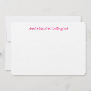 Personalized Linen Flat Note Card White and Pink Mitteilungskarte
