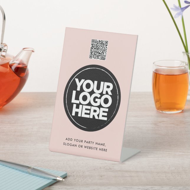 Personalized Logo and Text Simple Qr Code Sockelschild (In SItu)