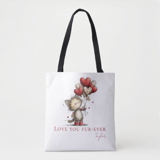 Personalized Love You Fur-Ever Cat & Balloons Tasche (Vorderseite)
