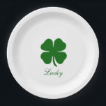 Personalized Lucky Green Clover Pappteller<br><div class="desc">Simple Lucky Irish Four Leaf Clover Emerald Green Shamrock Design - Customize it with your own personalized names,  words,  colors! 

With a grateful heart, 
Anya Powell</div>