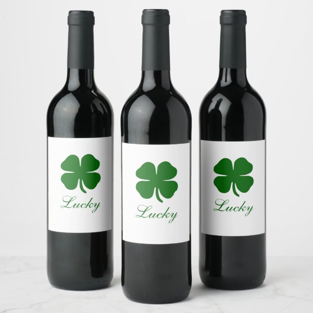 Personalized Lucky Green Clover Weinetikett (Flaschen)