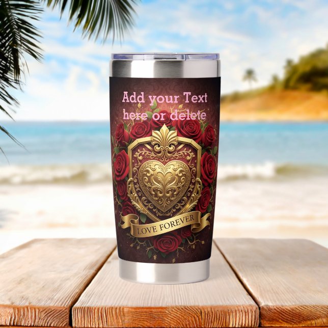 Personalized Luxury Valentine Gold Heart Rose  Thermobecher (Strand (gedreht))