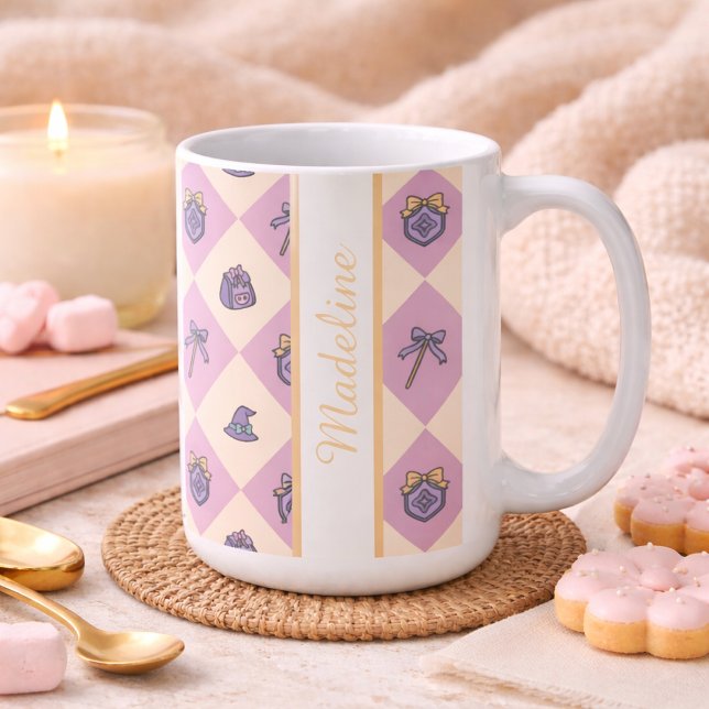Personalized Magic Academy Wizard School Pink Kaffeetasse (Von Creator hochgeladen)