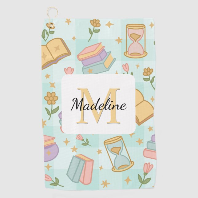 Personalized Magic Books Girl School Mint Green Golfhandtuch (Vorderseite)