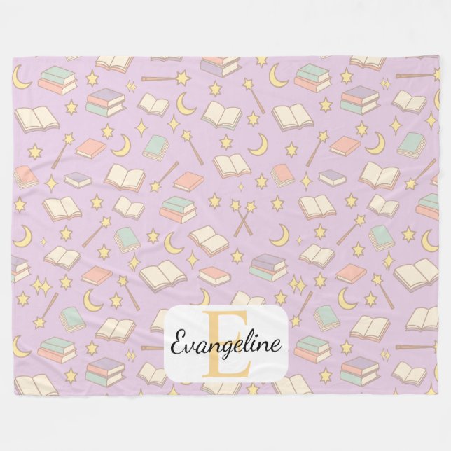 Personalized Magical Book Aesthetic Pattern Purple Fleecedecke (Vorderseite (Horizontal))