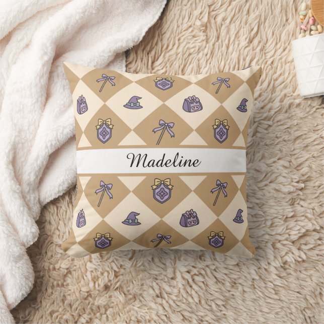 Personalized Magical Girl Name Gold Checkered Kissen (Decke)