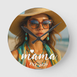 Personalized Mama Est Year Custom Gift For Mommy Runde Wanduhr