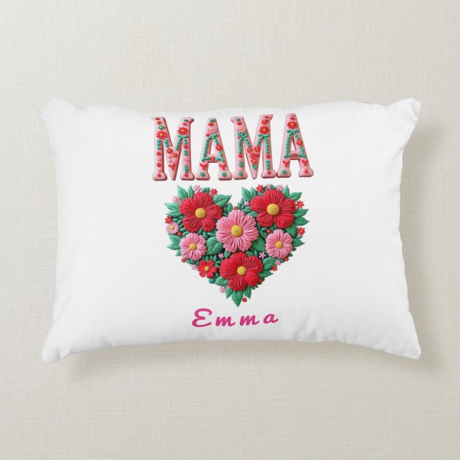Personalized Mama Heart Floral Custom Gift Dekokissen (Vorderseite)