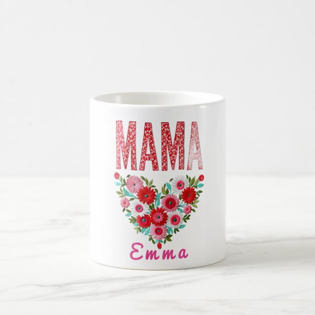 Personalized Mama Heart Floral Custom Gift Kaffeetasse (Mittel)