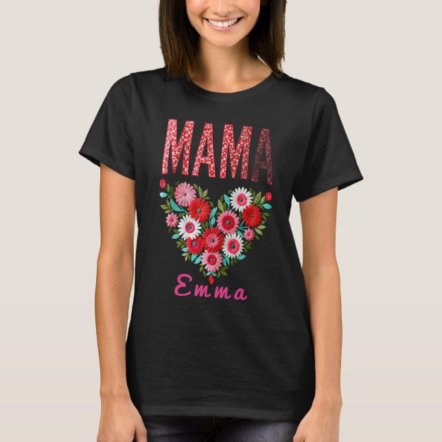 Personalized Mama Heart Floral Custom Gift T-Shirt (Vorderseite)