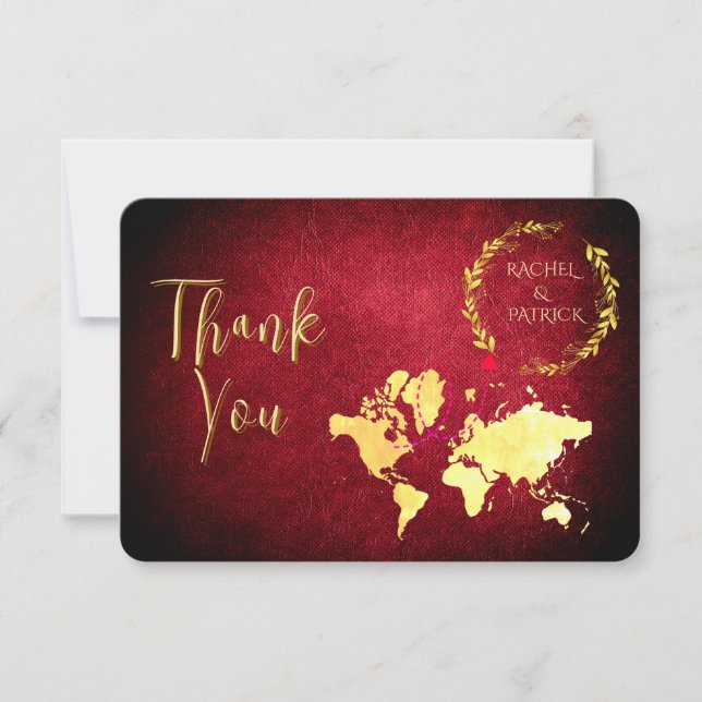 Personalized Map of Love Journey Wedding Dankeskarte (Vorderseite)