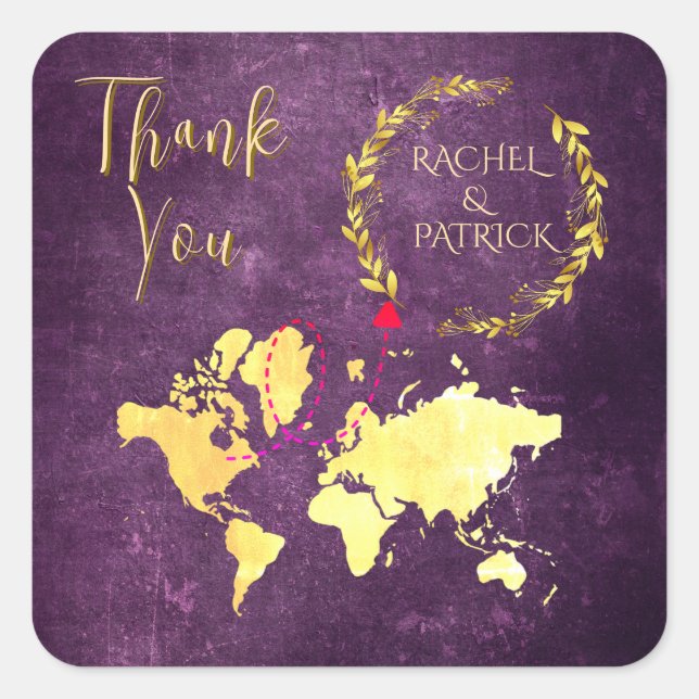 Personalized Map of Love Journey Wedding Quadratischer Aufkleber (Vorderseite)