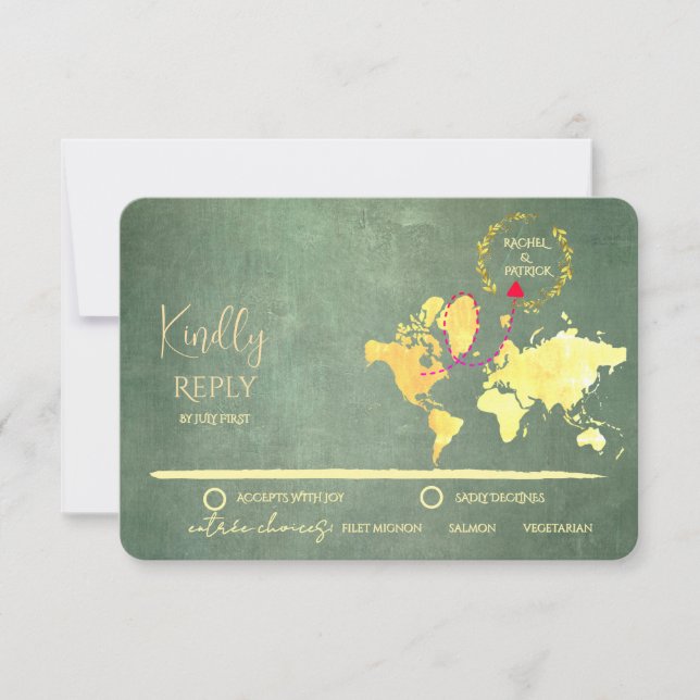 Personalized Map of Love Journey Wedding RSVP Karte (Vorderseite)