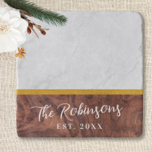 Personalized Marble Wood Last Name Est Date Stone