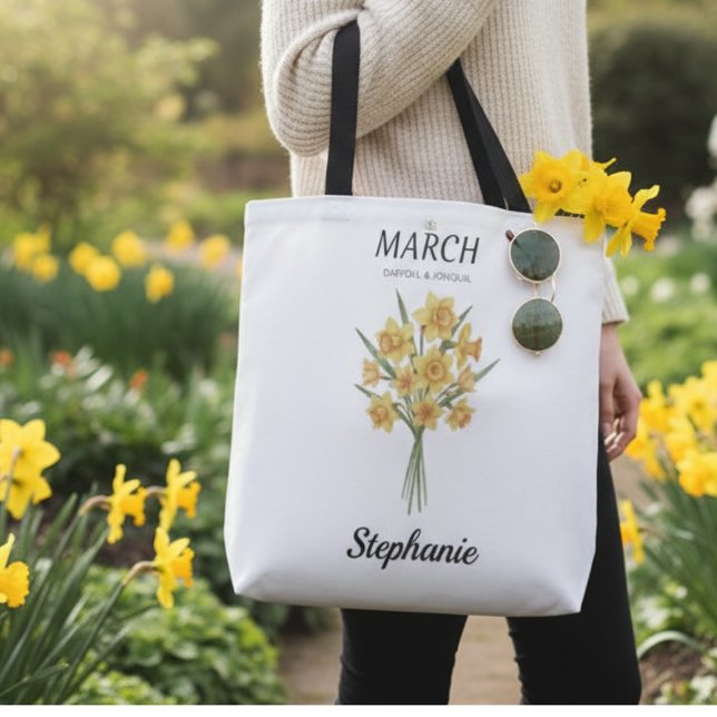 Personalized March Birthday Daffodil Botanical Tasche (Personalized March Birthday Daffodil Tote Bag)